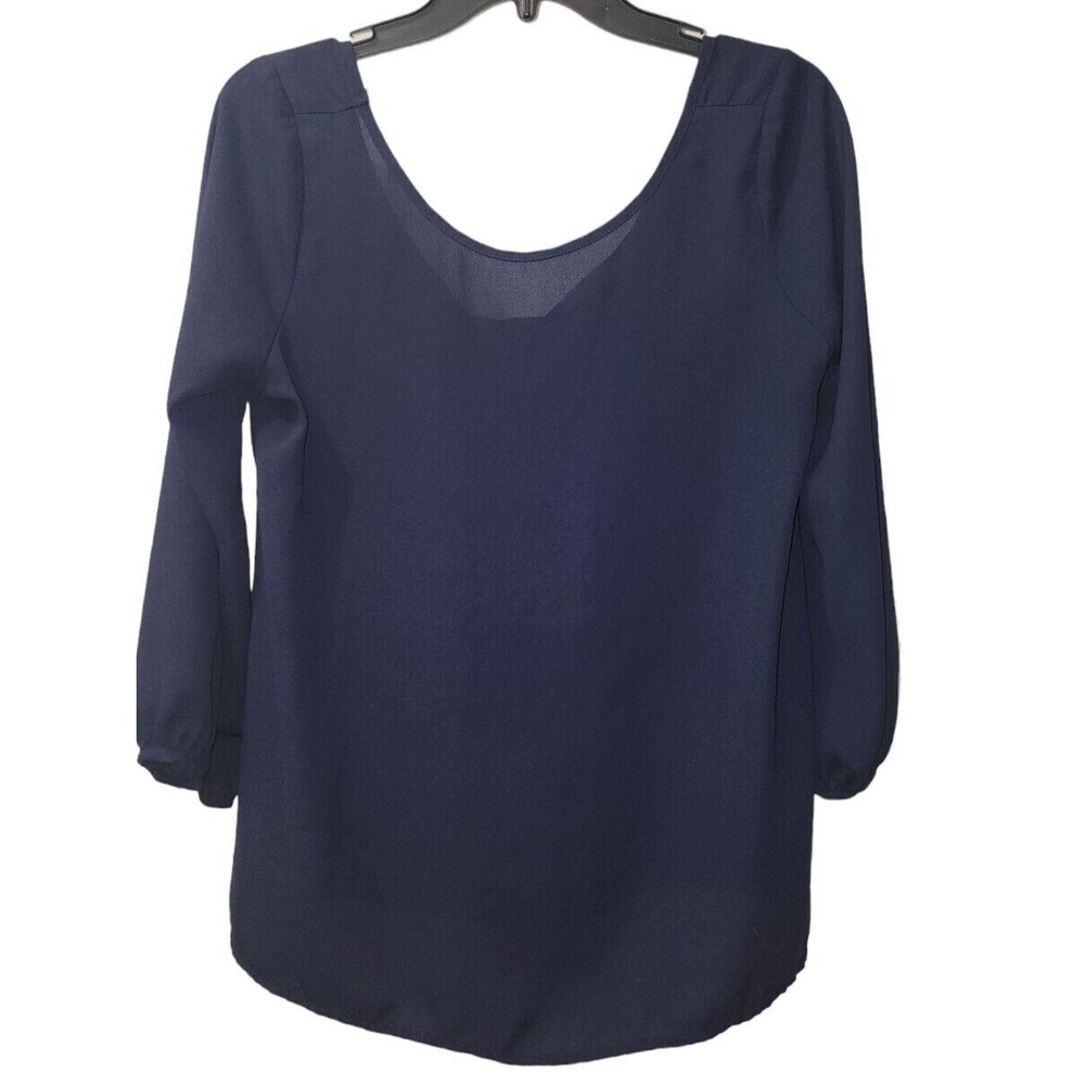 Necessary Clothing Bow Back Blouse Long Sleeve Party Top Navy Size S
